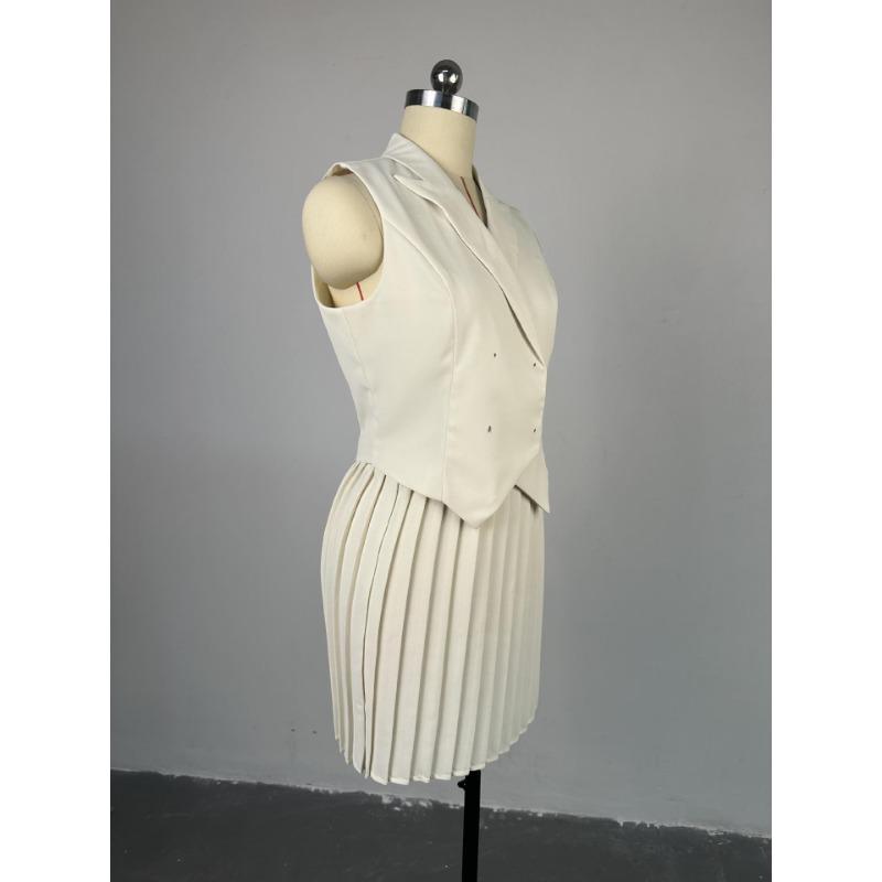 Conjunto informal de falda de medio cuerpo plisada con top irregular y solapa de verano para mujer