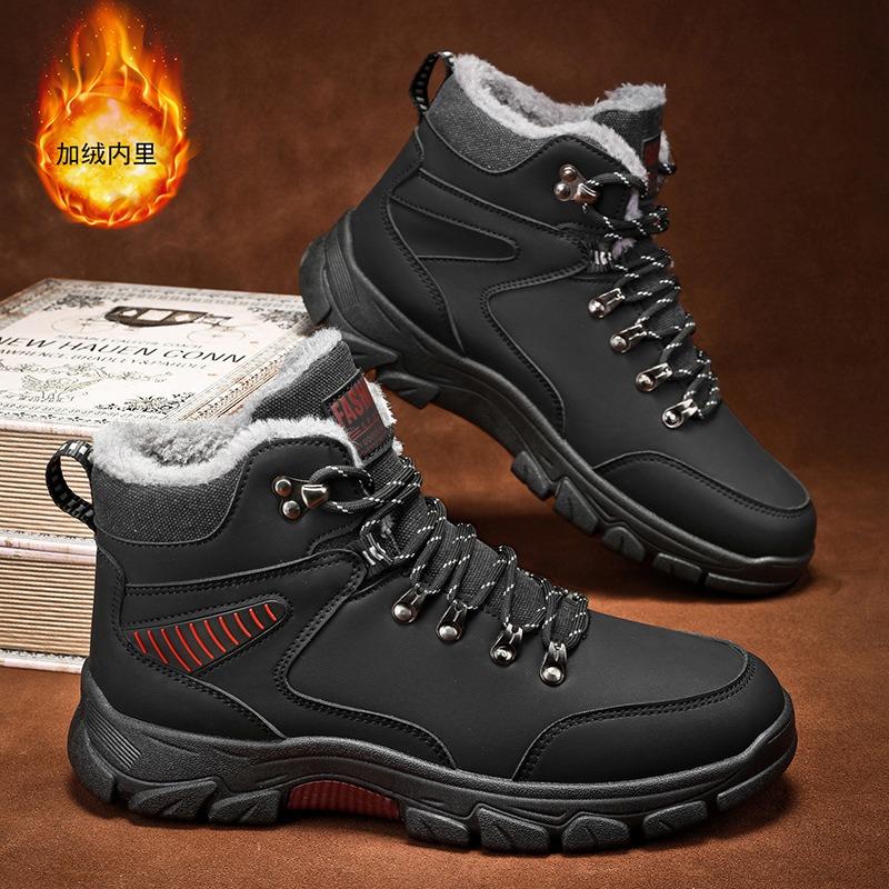Botas de Invierno Forradas de Lana para Hombre Botas de Senderismo Antideslizantes para Exteriores Zapatos Casuales Cálidos de Caña Alta