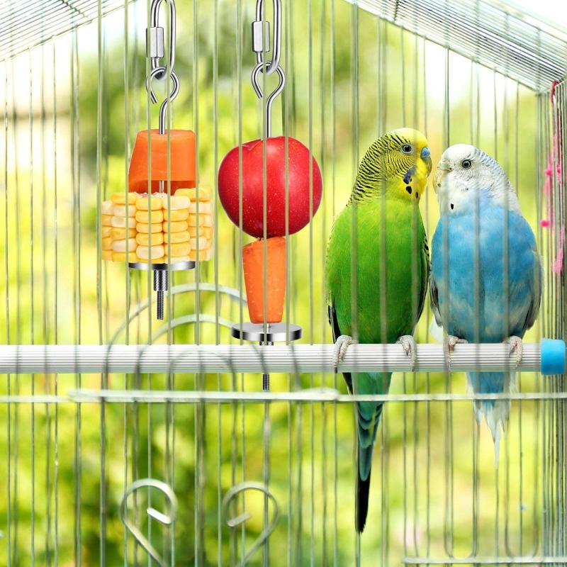 Bird Food Holder Cage Feeder Toy Parrot Stainless Steel Food Bowl Hanging Skewer for Fruit Treat for Lovebird Conure