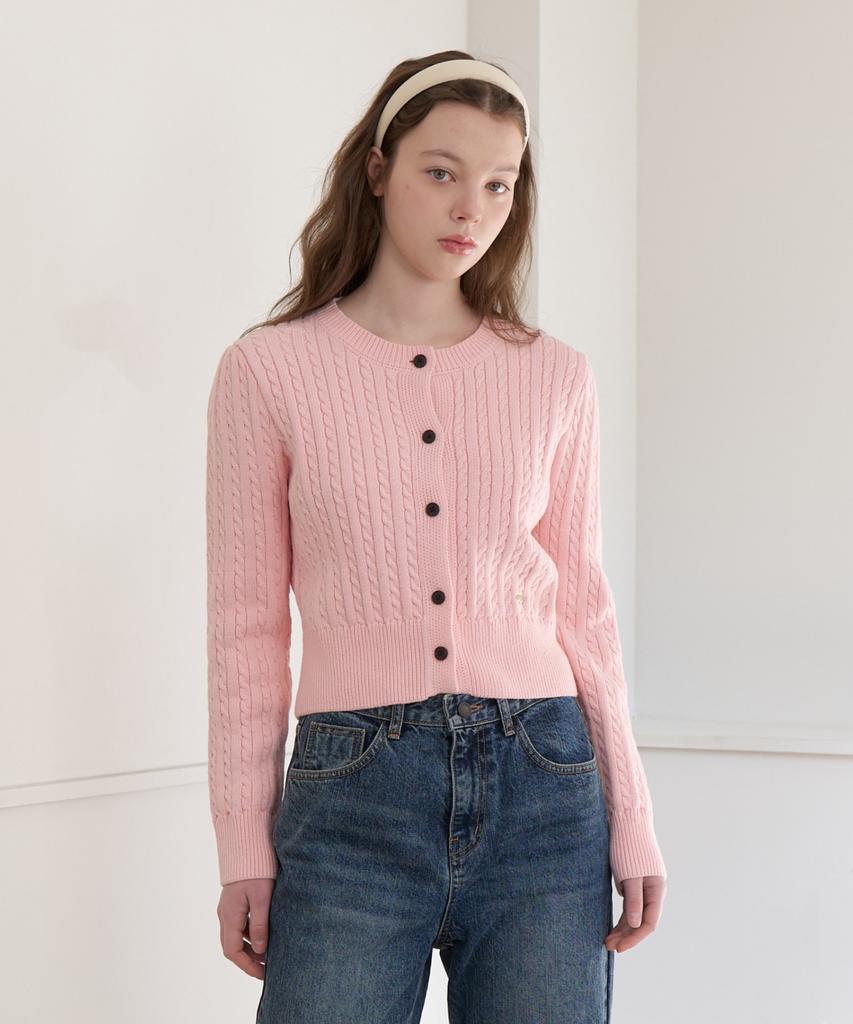 Cluny Soft Cable Knit Button Cardigan - Pink