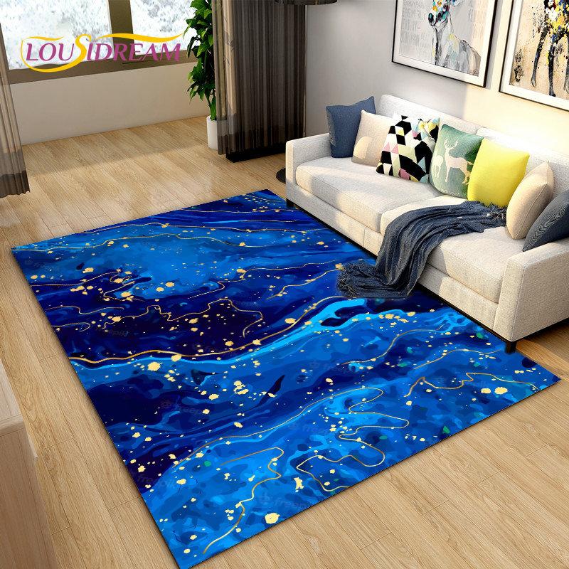 Nordic Black Colour Gold Marble Area Rug Large,Carpet Rug for Living Room Bedroom Sofa Doormat Decoration,kid Non-slip Floor Mat