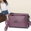 Retro Multiple Zip Pockets Shoulder Bag Soft Square Phone Bag PU Leather Crossbody Bag  Elderly