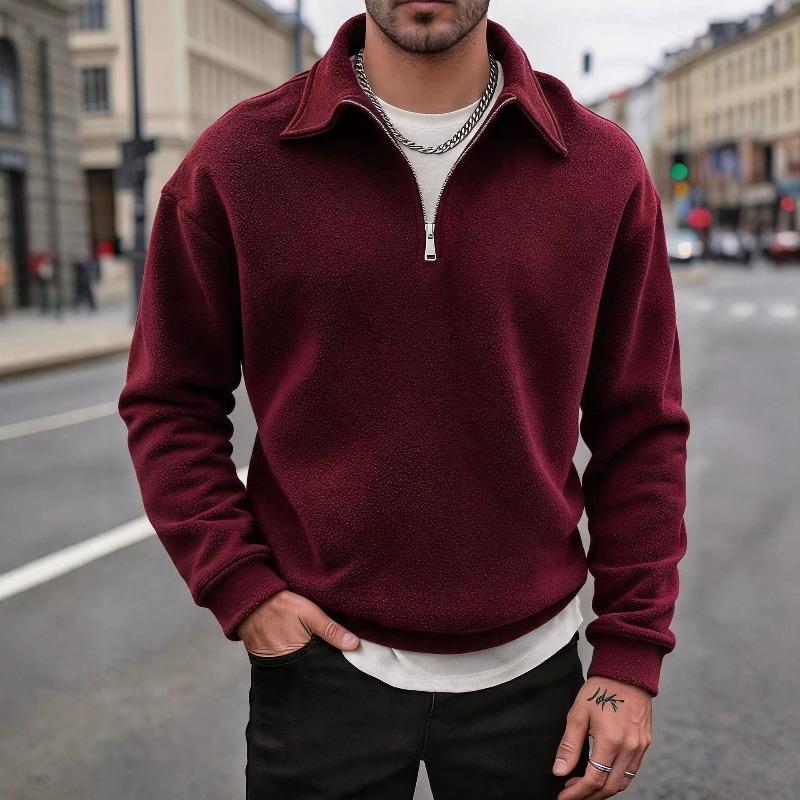Men's Double-Sided Fleece Half-Zip Turn-Down Collar Casual Sweatshirt Jacket.