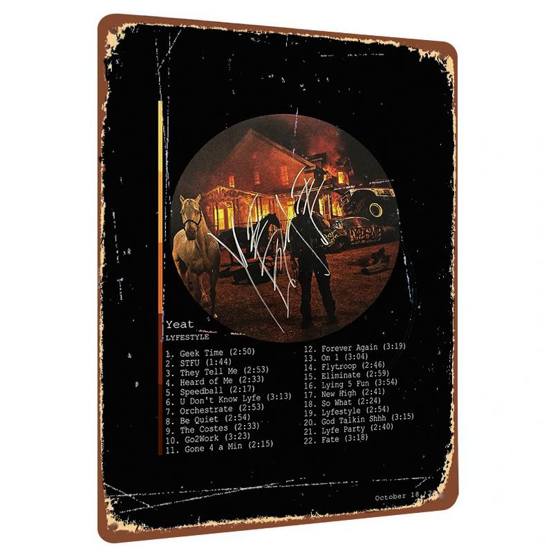 

YK Rapper Yeat Signed LYFESTYLE Album Cover Metal Tin Sign Wall Art Decor for Music Fans 20x30cm（7.8x11.8inch）