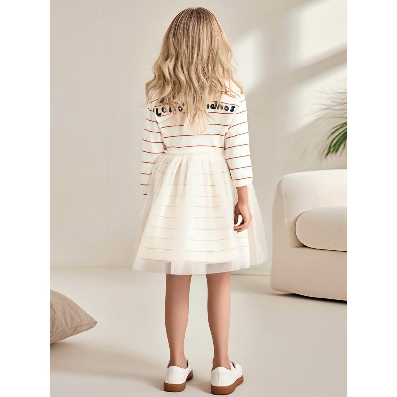 European and American Mesh Girls' Dress, Autumn and Winter Cartoon Children's Princess Dress, Fashionable Children's Dress, with Added Velvet