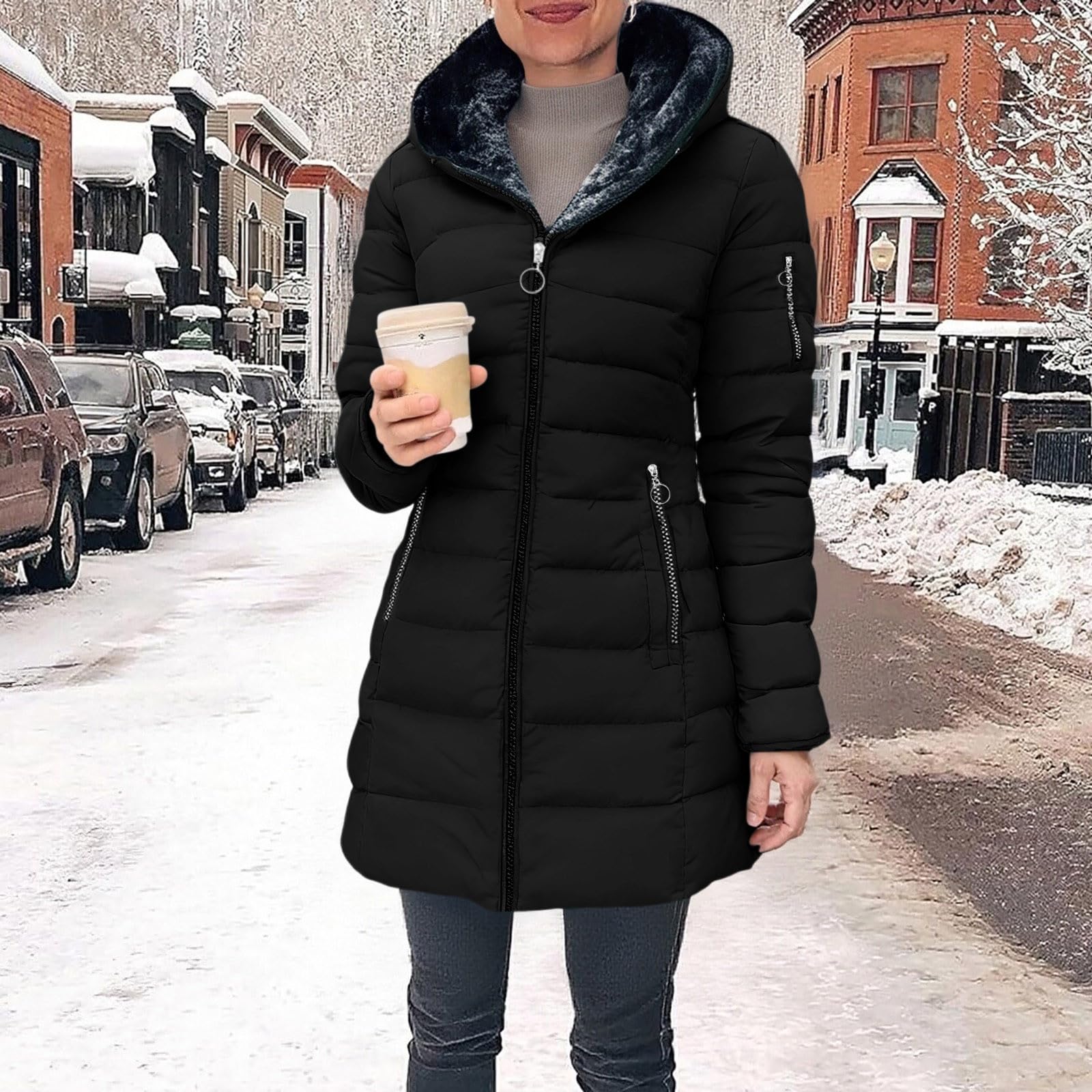 

Женская куртка на флисовой подкладке, куртка-худи на молнии, повседневное пальто с длинными рукавами, осенне-зимние куртки XL чёрный