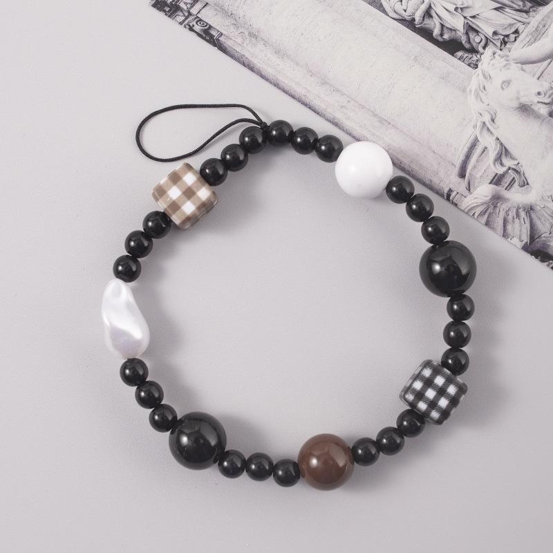 Durable Black & White Plaid Bow Wrist Strap with Buckle Chain for Phones