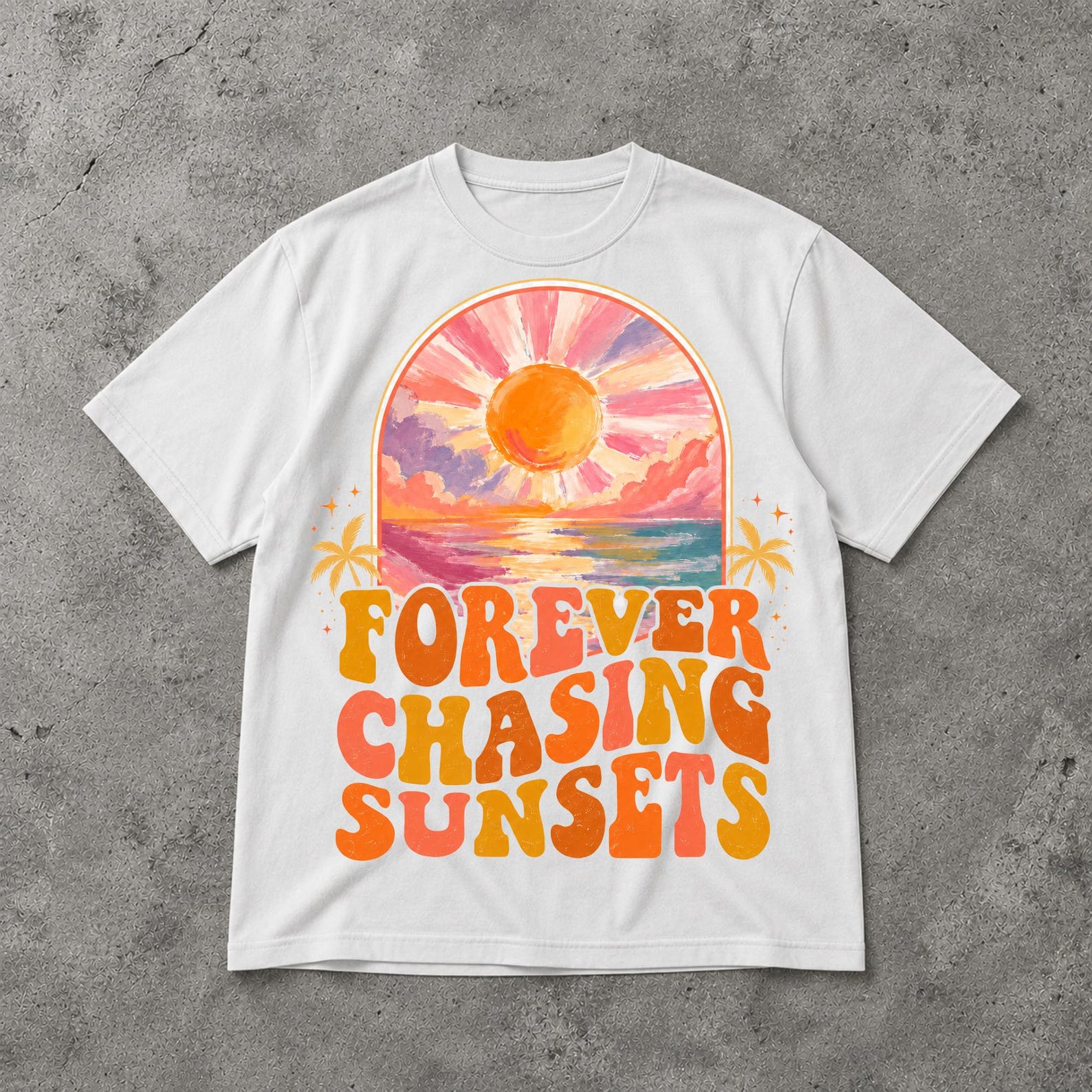 Chasing Sunsets Shirt, Summer Beach Graphic Tee, Boho Vacation Aesthetic Shirt L