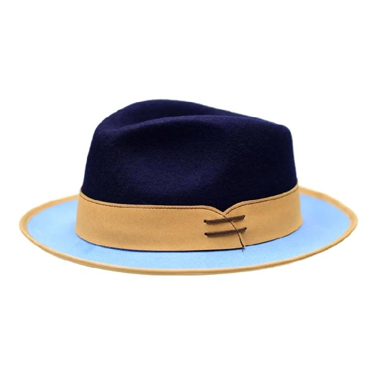 

Patchwork Wool Fedoras Hat For Everyday Use Formal Occasion Color Blocks Gentleman Hat for Masquerades Party Dressingup Темно-синій/синій