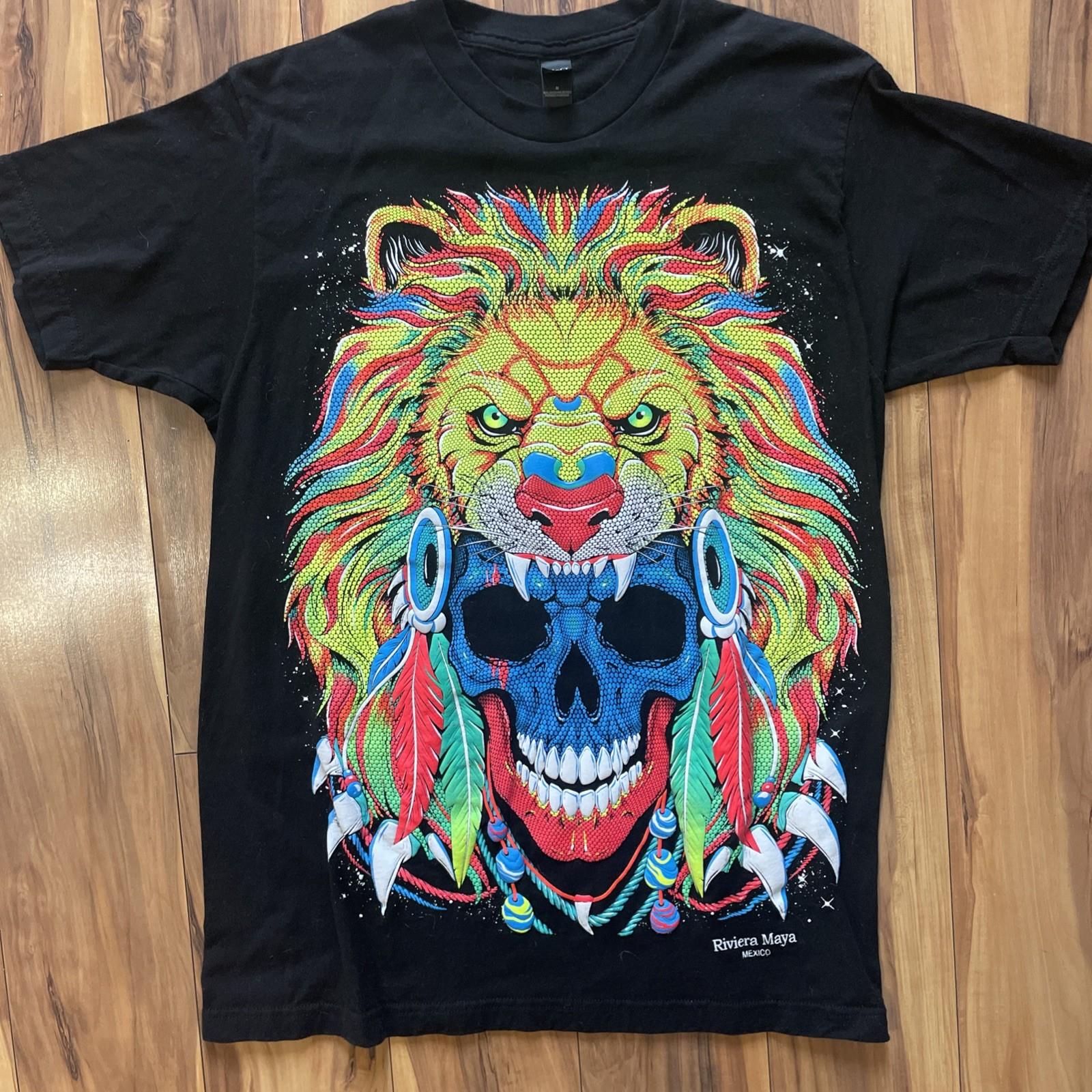 Aztec Mayan Skull Lion T-Shirt M