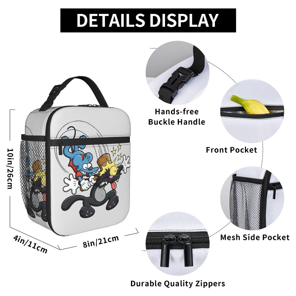 Itchy and Scratchy Lunch Bag  Funny Lunch Box For Women Travel Portable Cooler Bag Oxford Print Tote Food Bags