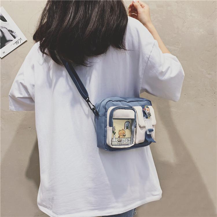 Japanse Style Kawaii Shoulder Canvas Bag Girls Student Small Mutipockets Transparent Crossbody Bags Women New