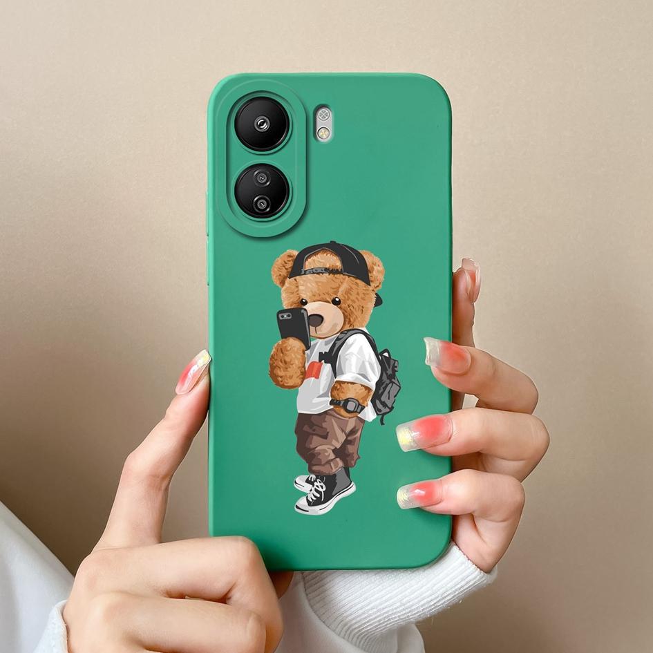 Für Xiaomi Redmi 13C Note 13 Pro+ 13R K70 Pro K70E K60 Ultra Hülle Cover Cute Bear Matte stoßfeste flüssige weiche Silikon-Telefonhülle für Redmi Bumpers