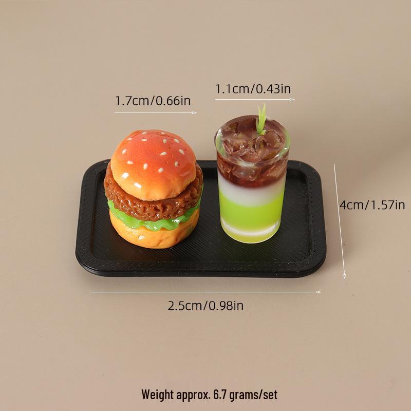 Dollhouse Mini Food Toy Set: Burger, Drinks & Meal Tray Accessories