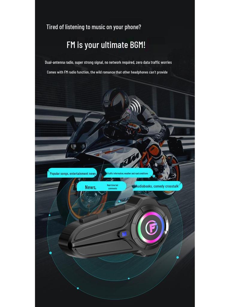 Bluetooth Motorcycle Helmet Headset F20pro: Cross-Brand Intercom, Two-Person Riding, Music Sharing.