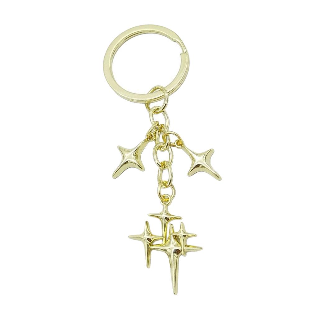 Elegant Cutout Four Pointed Star and Moon Keychain Pendant Durable Alloy Lightweight for Women Gift Bag Charm Accessory