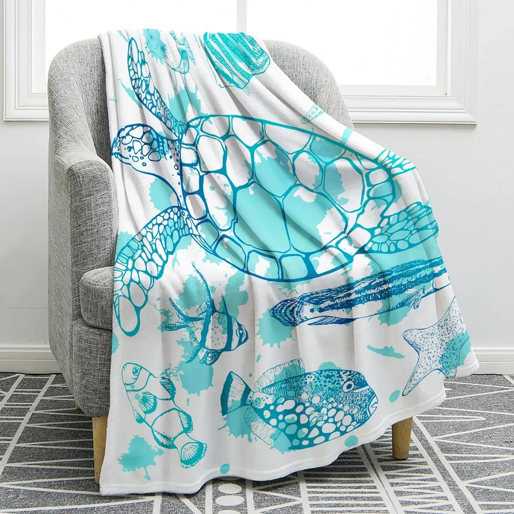 Colourful Sea Turtle Wild Ocean Animals Flannel Blanket Throw King Queen Size for Bed Sofa Couch Blanket Super Soft Lightweight