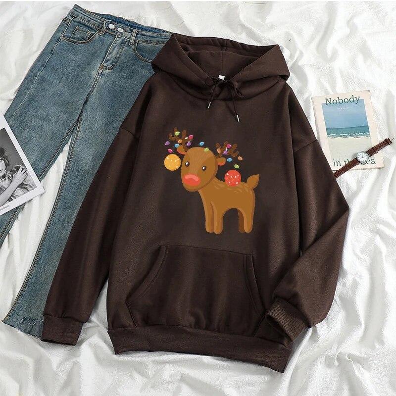 KAWAII Christmas Elk Hoodies Women Unisex Harajuku Fashion Xmas Streetwear Autumn Winte Warm Hooded Sweatshirts Pullover Ropa Mujer
