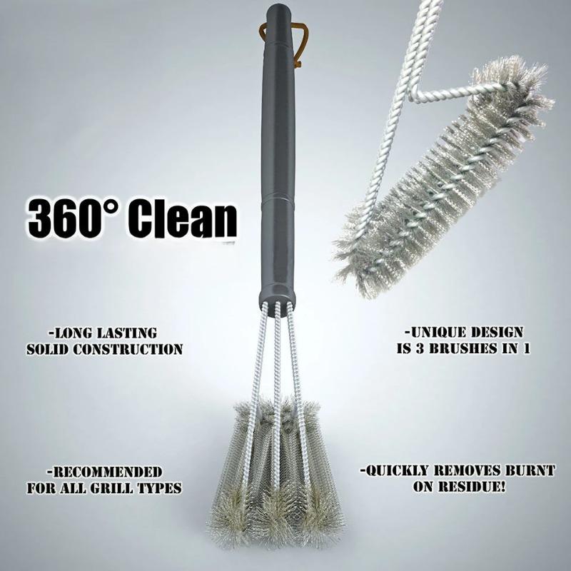 Grill Cleaning Brush BBQ Tool Brush 3 Stainless Steel Brushes in 1 Cleanin Bbq Accessories Best Cleaner Barbecue
