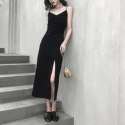 Robe Salopette Noire pour Femmes En Été Nouveau Style Cintrée Pour Les Faire Paraître Minces et Élégantes Jupe Longue Inward
