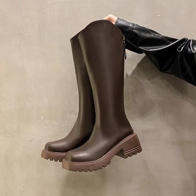 Mode Platform Dames Kniehoge Laarzen Mode Ritsen Achter Schoenen Herfst Winter Dikke Hak Dames Ridder Lange Laarsjes