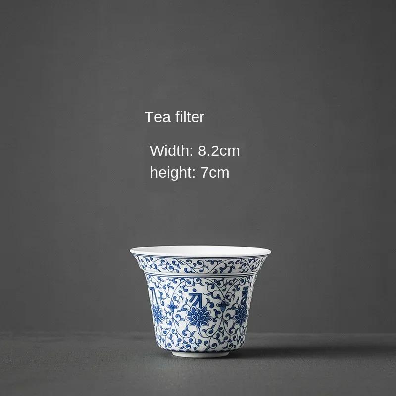 

Ceramic Whiteware Tea Strainer Blue Pattern Filter Tea Ceremony Stainless Steel Strainer with Base Support Tea Set Accessories