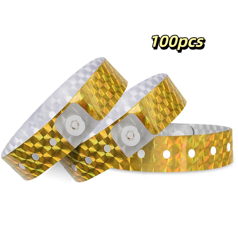 Holographic Event Wristbands 50/100Pcs Waterproof Adjustable Snap Shiny for Birthday Party Club Entry Check Event Use