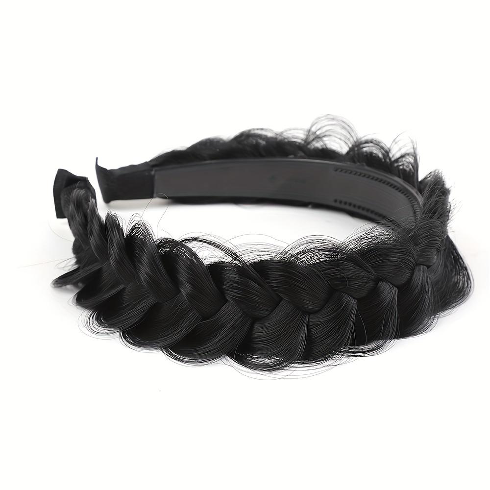 

Single Piece Braided Wig Headband with Teeth Non Slip Fishbone Knot Hair, Matte High Temperature for Securing Wigs HU for Theater, Costumes, Daily чёрный