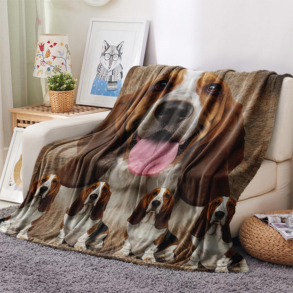 1 pièce Couverture en flanelle avec imprimé Basset Hound, Haute qualité Confortable pour toutes les saisons, Décoration intérieure, Chaleur et Confort, Parfait pour les cadeaux