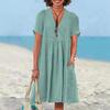 Nuovo Vestito Estivo Casual da Donna Lento Moda Retro Cotone Lino Manica Corta Scollo a V Ruffled