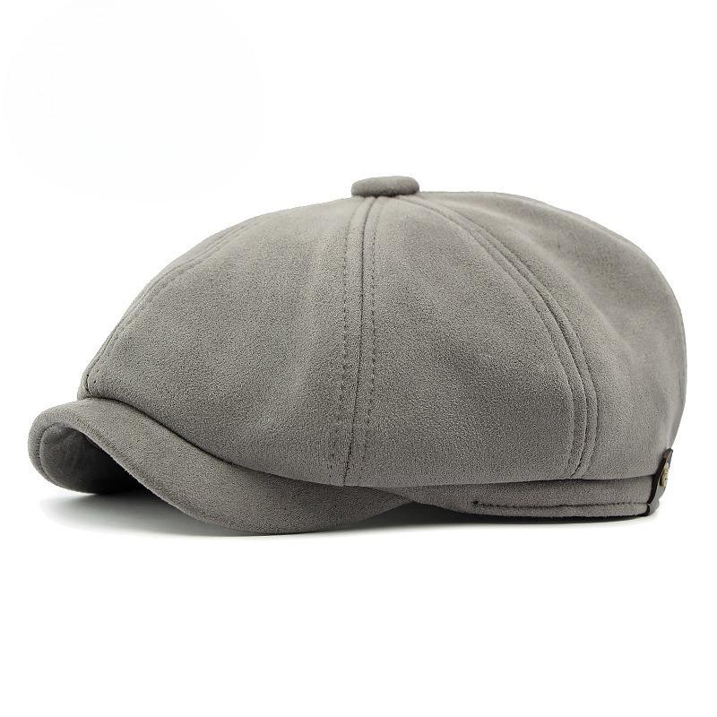 Vintage Suede Newsboy Cap for Men Women Retro Octagonal Baker Boy Hat Autumn Winter Warm Solid Color Beret Painter Hat