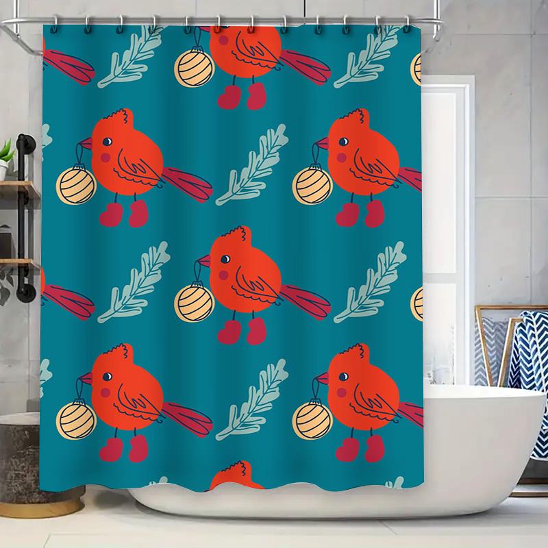 Red Cardinal Fish Pattern Shower Curtain Waterproof Home Decoration Printed Bathroom Curtains Blue