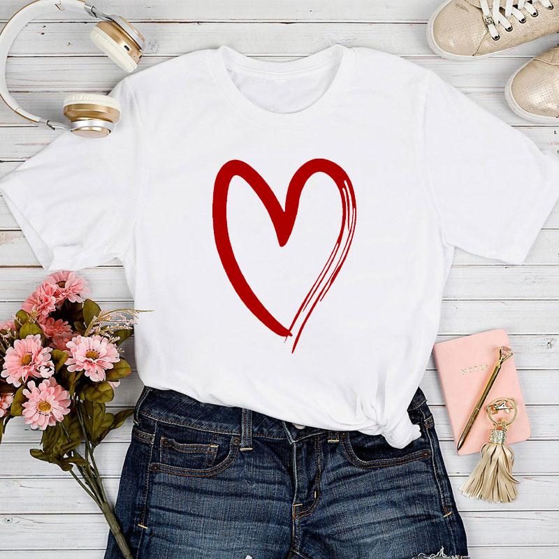 Fashion Women Love Heart Print T Shirt Funny Casual O-Neck Short Sleeves T-Shirt Summer Female Tee Shirt