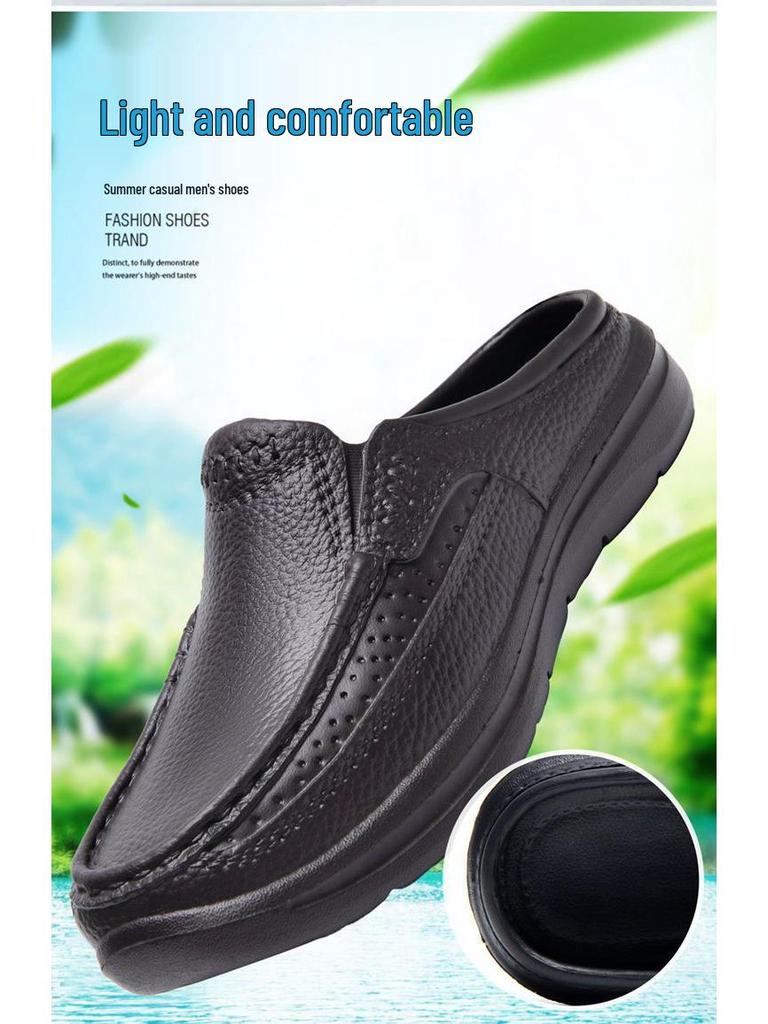 Herren Übergröße Leder Slipper Baotou Hausschuhe, Lässiger Sommerstil, Größe 46