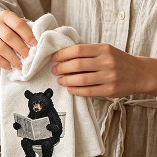 2Pcs Dish Towel Cartoon Dog Bear Pattern Super Water Absorbent Reusable Kitchen Towels Machine Washable Household Cleaning Rags