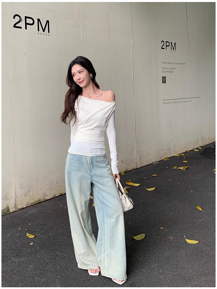 Women's Asymmetrical Off-Shoulder Slim-Fit Long Sleeve Top in White - Autumn 2025 Design