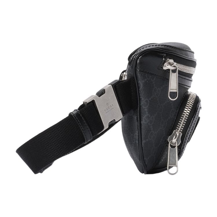 Gucci Double G Logo Zipper Canvas And Leather Trim Waist Bag Large Men Waist Bag Black 733240-92THN-1000