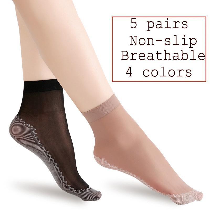 5 pares de calcetines cortos elásticos de encaje hermoso transparente ultrafinos para mujer calcetines antideslizantes