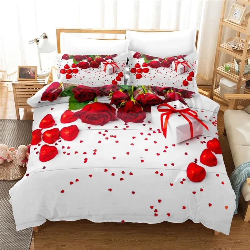 

3D Red Rose Bedclothes Soft Duvet Cover Bed Linen Sets for Double Mariage Weding Bedrom Beding Set King Valentine s Day Comfortable Quilt Cover Set 135*200cm Eu-Single