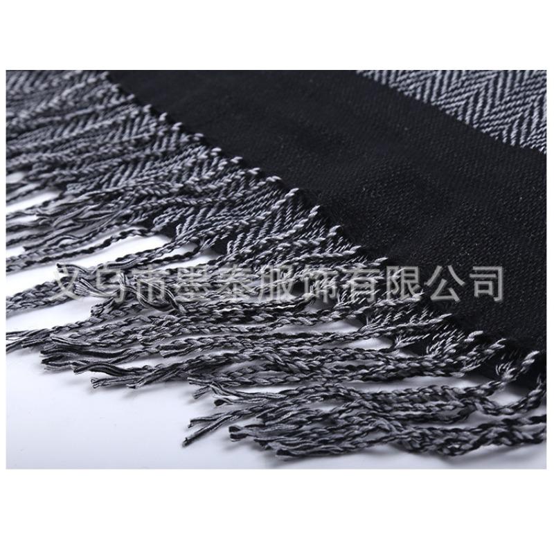 Women Faux Cashmere Tassel Shawl Black Gray Solid Winter Autumn Scarf