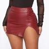 Solid Color Hidden Zipper Mini Skirt Faux Leather High Waist Split Skinny Skirt Streetwear