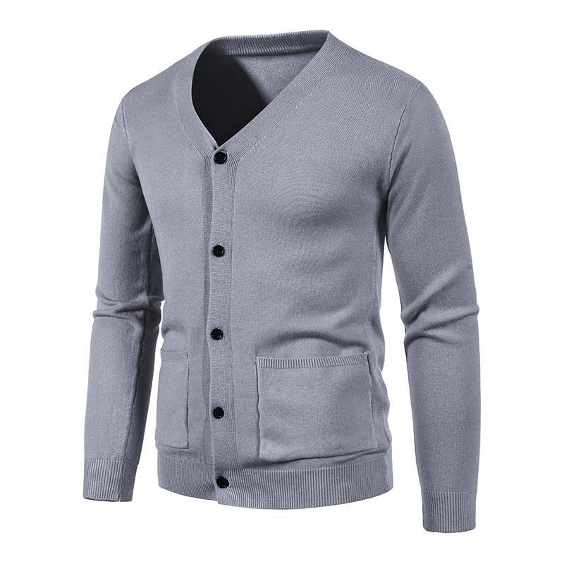 Mens Plain Knitted V Neck Buttoned Cardigan Fine Cotton Knitwear Warm Top Size