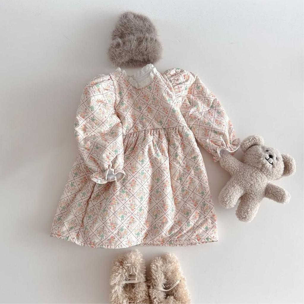 Girls' Winter Lace Collar Polka Dot Cotton Dress