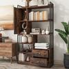 Bookcase, 6 Shelf Bookcase with Doors And Drawers Floor To Ceiling Bookcase, Industrial Bookcase, Steel Shelf,