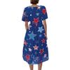 Women V Neck Short Sleeve Casual Dress Independence Day Star Print Wrap Midi Dress with Tie Waist Summer Party Dress