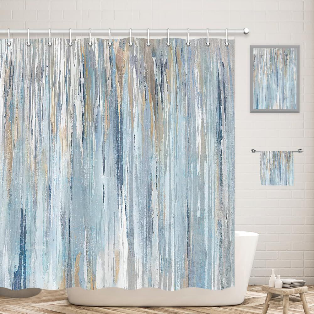 Abstract Shower Curtain Modern Bathroom Shower Curtain Set Beach Aesthetic Stripes Contemporary Minimalist Painting Fabric Shower Curtain Curtain