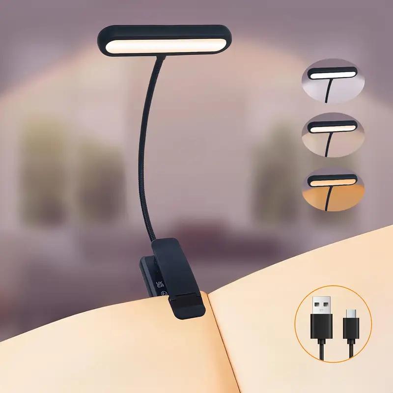 LED Rechargeable Book Light for Reading in Bed Eye Caring 3 Colors,Stepless Dimmable,Lightweight Clip on Light for Book Lovers