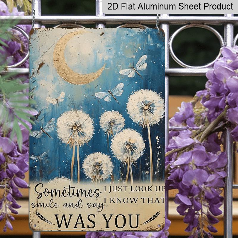 2D Flat, 1pc Vintage "Sometimes I Just Look Up" Memorial Aluminium Sign - 8"x12" Rustic Dandelion & Moon Wall Art, Sympathy Gift for Grief