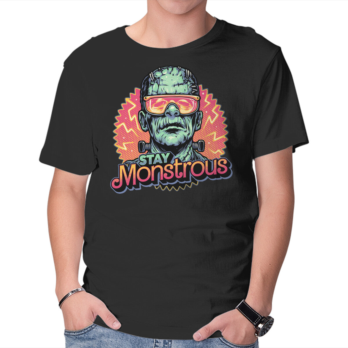 Unisex Crew Neck T-Shirt Stay Monstrous Graphic Short Sleeve Casual Tee S