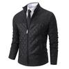 2024 Men's Plus Size Cotton-Padded Zipper Cardigan - Thick Long Sleeve Knit Jacket with Stand Collar